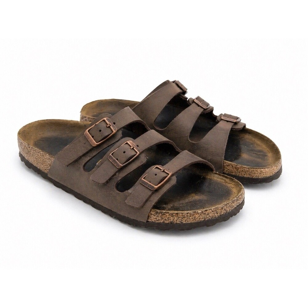 Birkenstock Brown Triple Strap Cork Footbed Slide Sandals Women’s 8 / 8.5